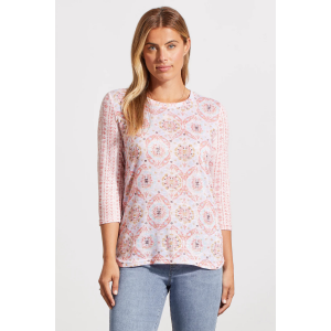 Tribal Three-Quarter Sleeve Top with Combo Print Womens | Multi Pink | Small | Christy Sports