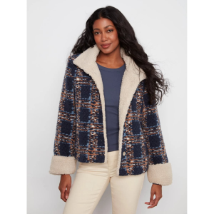 Charlie B Charlie B Plaid Boucle Jacket With Sherpa Trim Womens | Navy | Large | Christy Sports - $199.00 at Christy Sports