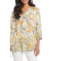 Tribal 3/4 Sleeve Blouse w/ Side Slit Womens | Multi Coral | Medium | Christy Sports