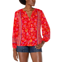 Liverpool Button Front Shirred Blouse Womens | Multi Red | Small | Christy Sports