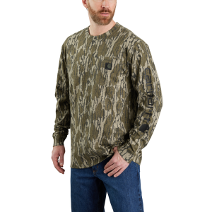 Carhartt Carhartt Mens 105483 Loose Fit Heavyweight Long-Sleeve Pocket Camo Logo Graphic T-Shirt - Mossy Oak'Bottomland Camo X-Large Tall - $42.99 at Dungarees