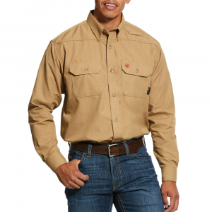Ariat Mens 10031015 Flame-Resistant Featherlight Work Shirt - Khaki Large Tall