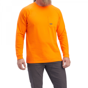 Ariat Mens 10041490 Rebar Cotton Strong Long Sleeve T-Shirt - Safety Orange X-Small Regular