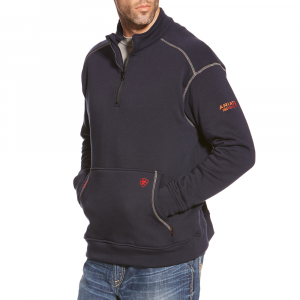 Ariat Men's 10015950 Flame-Resistant Polartec Quarter Zip Fleece - Navy Large Regular