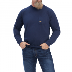 Ariat Mens 10041489 Rebar Cotton Strong Long Sleeve T-Shirt - Navy X-Small Regular