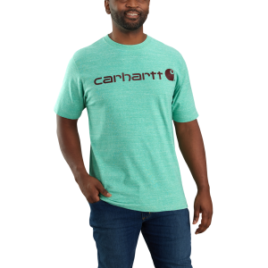 Carhartt Carhartt Mens K195 Closeout Short Sleeve Logo T-Shirt - Sea Green Snow Heather Small Regular - $24.99 at Dungarees