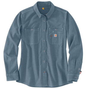 Carhartt  104147 Women's Flame-Resistant Force Button Front Shirt - Steel Blue Medium Regular