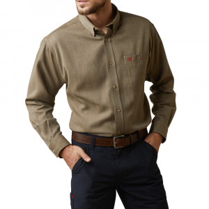 Ariat Mens 10040900 Flame-Resistant Air Inherent Work Shirt - Khaki Heather Medium Regular