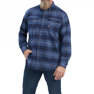 Ariat Mens 10041605 Rebar Flannel DuraStretch Work Shirt - Navy 3X-Large Regular