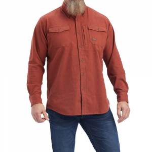 Ariat Mens 10041604 Rebar Flannel DuraStretch Work Shirt - Cherry Mahogony 2X-Large Regular