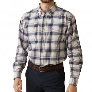 Ariat Men's 10043743 Flame-Resistant Chiseled Long Sleeve Work Shirt - Navy/White Plaid 2X-Large Regular