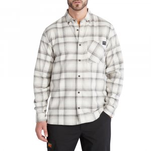 Timberland PRO Mens A64AW Woodfort Long Sleeve Lightweight Flannel Flex Shirt - Vintage White Medium Regular