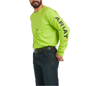 Ariat Ariat Mens 10037406 Closeout Rebar Long Sleeve Logo Crew - Lime Heather/Black 2X-Large Regular - $27.99 at Dungarees