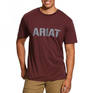 Ariat Mens 10030289 Closeout Rebar Cottonstrong Block Logo T-Shirt - Burgundy Heather Medium Regular
