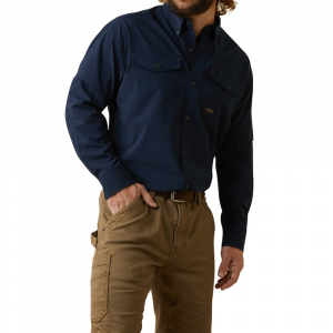 Ariat Mens 10043835 Rebar Made Tough VentTEK DuraStretch Long Sleeve Work Shirt - Navy 3X-Large Regular