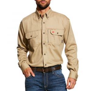 Ariat Mens 10025402 Flame-Resistant Solid Vent Shirt - Khaki 3X-Large Tall