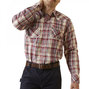 Ariat Mens 10046543 Flame-Resistant Dillon Retro Snap Work Shirt - Red Dahlia Plaid 3X-Large Regular