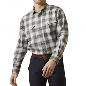 Ariat Mens 10046540 Flame-Resistant Cogburn Snap Work Shirt - Charcoal Grey Large Regular