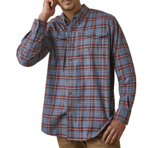 Ariat Mens 10046637 Rebar Flannel DuraStretch Work Shirt - New Maroon Large Tall