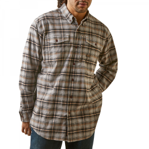 Ariat Mens 10046640 Rebar Flannel DuraStretch Work Shirt - Alloy Plaid Large Tall