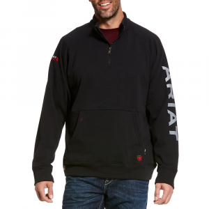 Ariat Men's 10027917 Closeout Flame-Resistant Primo Fleece Logo 1/4 Zip Sweater - Black Medium Regular