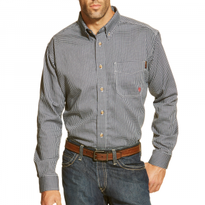 Ariat Mens 10013513 Flame-Resistant Work Shirt - Blue Multi Medium Tall