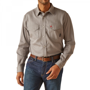Ariat Mens 10048446 Flame-Resistant Solid Snap Long Sleeve Work Shirt - Silver Fox Medium Regular