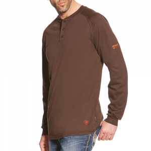 Ariat Mens 10013517 Closeout Flame-Resistant Long Sleeve Henley - Coffee Bean X-Large Tall