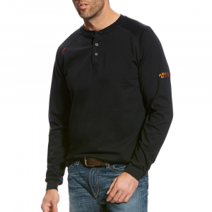 Ariat Mens 10024036 Closeout Flame-Resistant Long Sleeve Henley - Black X-Large Tall