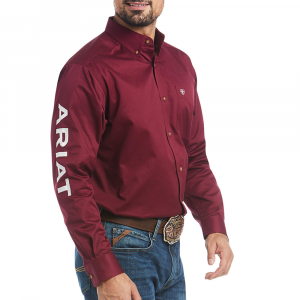 Ariat Mens 10027995 Team Logo Twill Classic Long Sleeve Shirt - Burgandy 3X-Large Regular