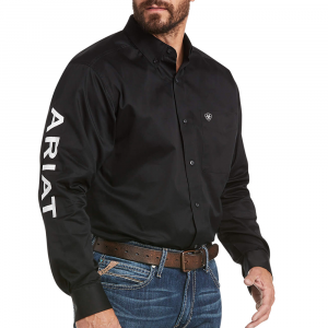 Ariat Mens 10017497 Team Logo Twill Classic Long Sleeve Shirt - Black/White Large Tall