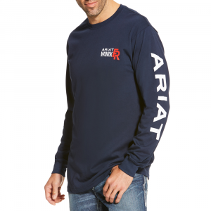 Ariat Men's AR1038 Closeout Flame-Resistant Long Sleeve Logo Crew - Navy 2X-Large Tall
