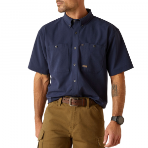 Ariat Mens 10048947 Rebar Made Tough 360 AIRFLOW Short Sleeve Work Shirt - Navy 2X-Large Tall