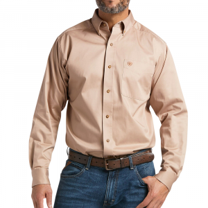Ariat Mens 10000505 Solid Twill Classic Long Sleeve Shirt - Khaki X-Large Tall