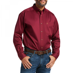 Ariat Mens 10012635 Solid Twill Classic Long Sleeve Shirt - Burgandy Large Tall