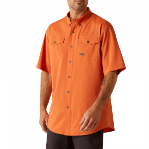 Ariat Mens 10048864 Rebar Made Tough Vent Short Sleeve Vent Shirt - Orange Rust Heather X-Large Tall