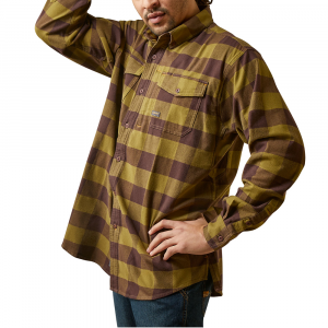 Ariat Mens 10046795 Rebar Flannel DuraStretch Work Shirt - Avocodo Medium Regular