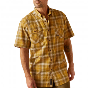 Ariat Mens 10048893 Rebar Made Tough Durastretch Short Sleeve Work Shirt - Dried Tobacco Plaid 3X-Large Regular