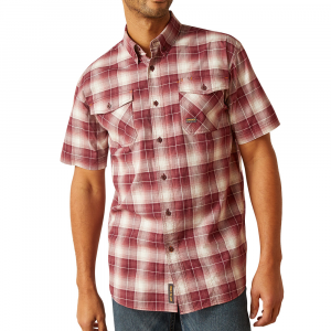 Ariat Mens 10048892 Rebar Made Tough Durastretch Short Sleeve Work Shirt - Roan Rouge Plaid Large Tall
