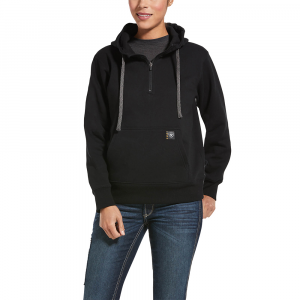 Ariat  10032914 Closeout Women's Rebar Skill Set 1/2 Zip Hooded Sweatshirt - Black Small Regular