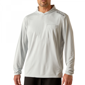Ariat Mens 10048979 Rebar Sunblocker Hooded Long Sleeve T-Shirt - Pearl Grey Large Regular