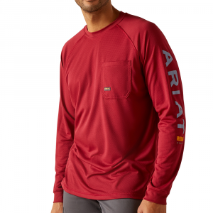 Ariat Mens 10048750 Rebar Heat Fighter Long Sleeve T-Shirt - Tibetan Red / Infinity Heather 3X-Large Regular