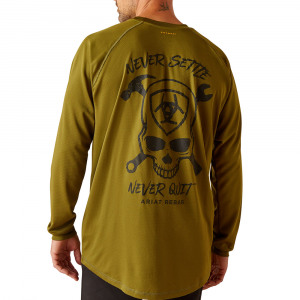 Ariat Mens 10048973 Rebar Heat Fighter Jolly Wrencher Long Sleeve T-Shirt - Lichen Medium Regular