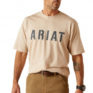 Ariat Mens 10048873 Rebar Cottonstrong Block Logo T-Shirt - Oatmeal Heather Medium Regular