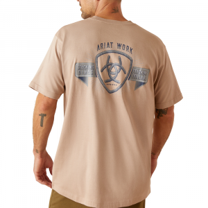 Ariat Mens 10048980 Rebar Cotton Strong Stacking Dimes Short Sleeve T-Shirt - Bark Medium Regular