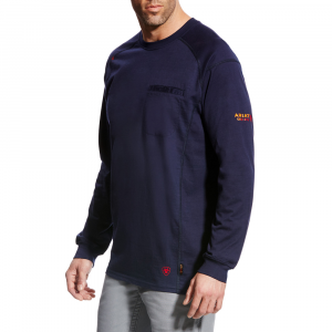 Ariat Mens 10022327 Flame-Resistant Air Long Sleeve Crew - Navy Large Tall