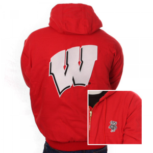 TeamWorx Mens 36WI Wisconsin Canvas Hooded Jacket - Red X-Large Regular