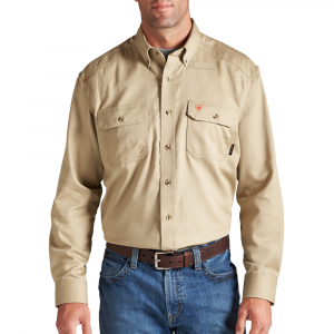 Ariat Mens 10012251 Flame-Resistant Solid Work Shirt - Khaki Large Regular
