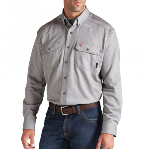 Ariat Mens 10012253 Flame-Resistant Solid Work Shirt - Silver Fox Medium Regular