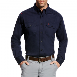 Ariat Mens 10018816 Flame-Resistant Solid Work Shirt - Navy Small Regular